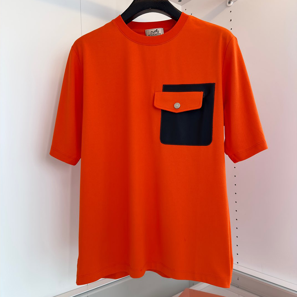 에르메스 포켓 장식 반팔 티셔츠 오렌지