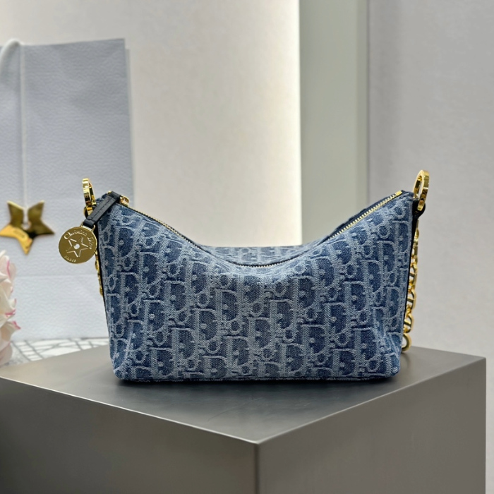 디올 스타 체인 호보백 블루 데님