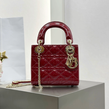 디올 미니 레이디백 페이턴트 까나쥬 체리 레드