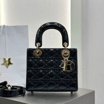 디올 스몰 레이디백 페이턴트 까나쥬 블랙