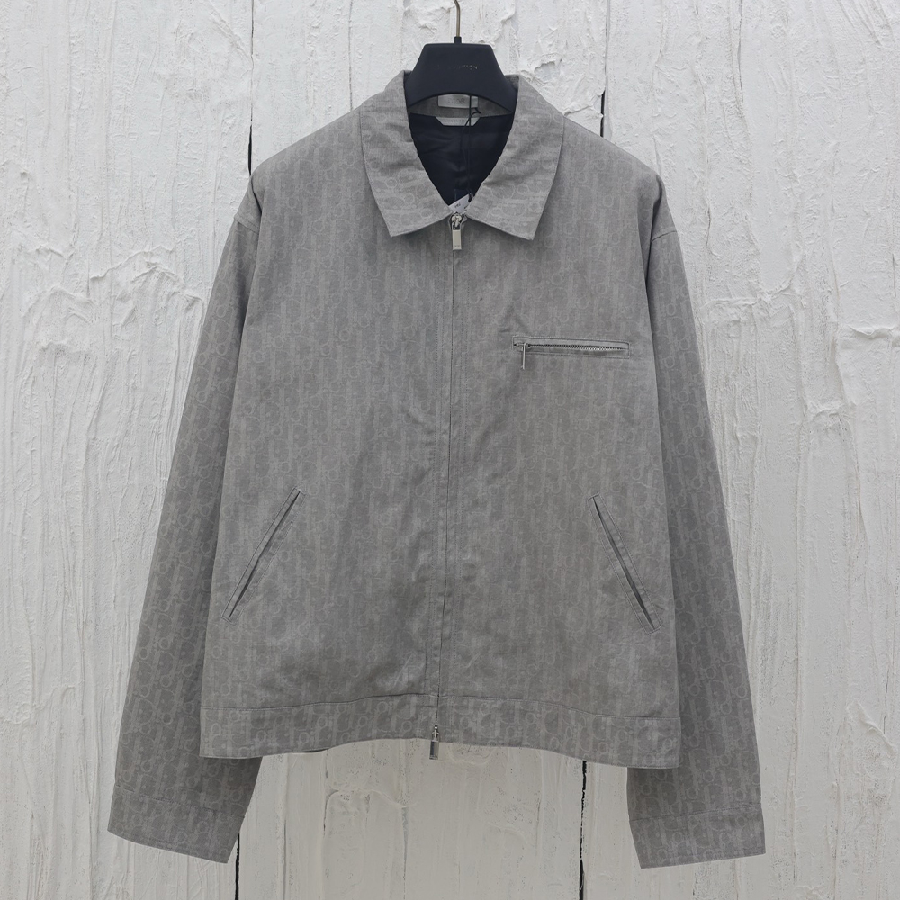 디올 오블리크 지퍼 블루종 재킷 그레이 코튼 데님