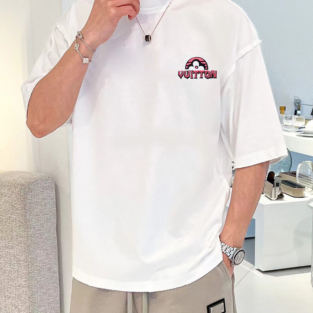 루이비통 LV 플로킹 레터 프린트 반팔 티셔츠 화이트