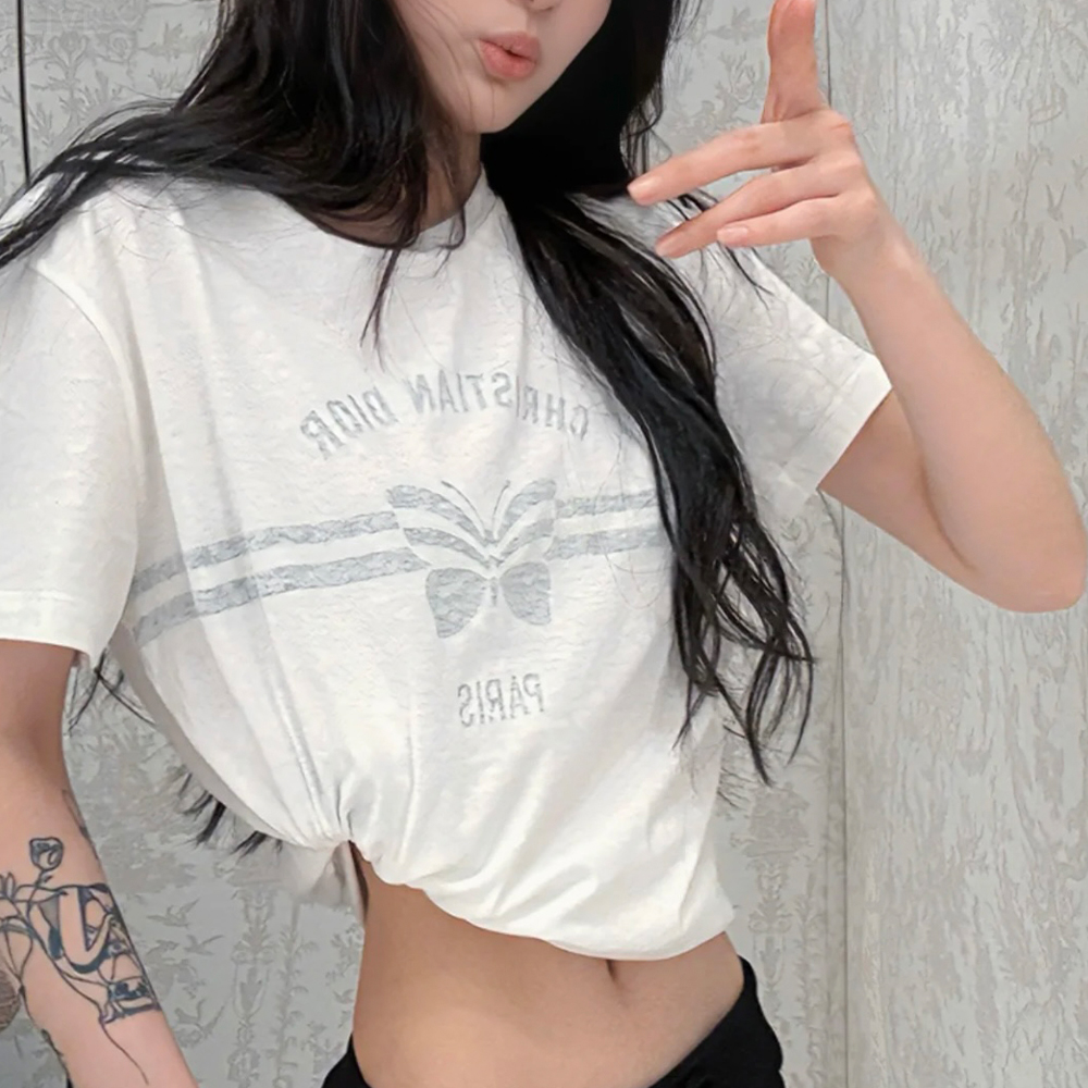 디올 화이트 코튼 린넨 저지 & 그레이 티셔츠