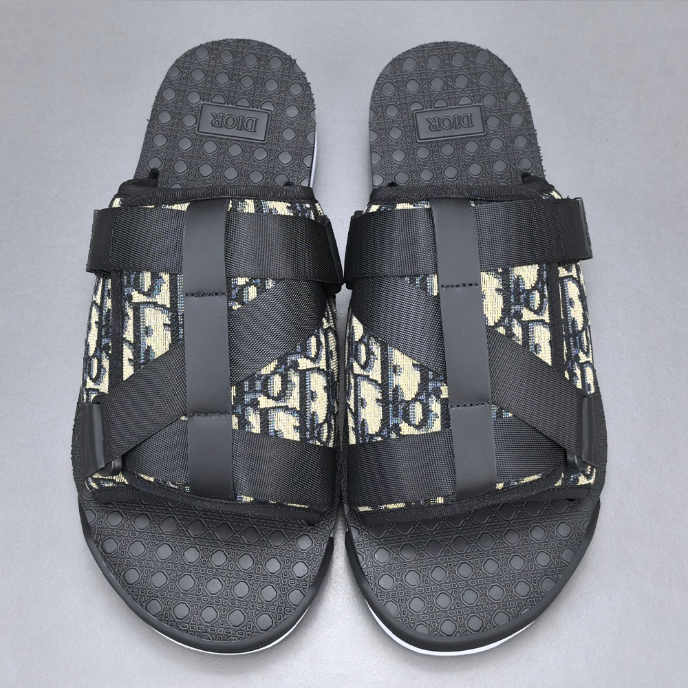 디올 알파 샌들 베이지 & 블랙 디올 오블리크 자카드