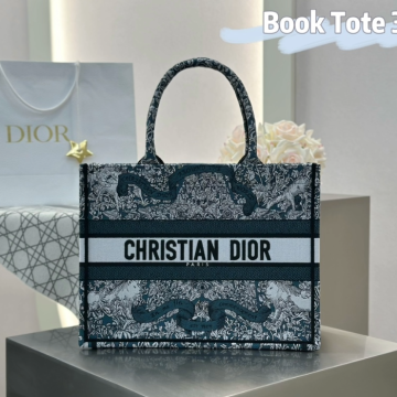 디올 미디엄 북 토트백 어라운드 더 월드 모티프 자수 블루 화이트