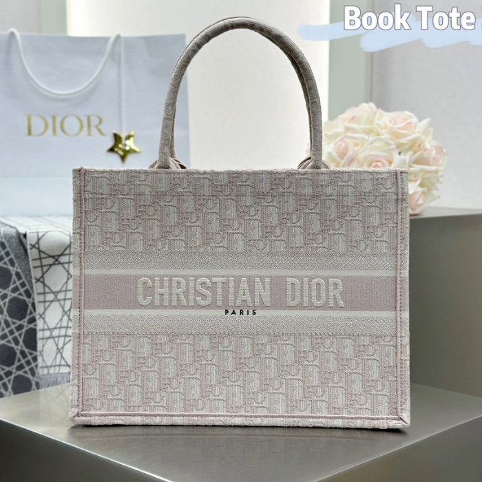 디올 미디엄 북 토트백 오블리크 자카드 핑크