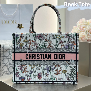 디올 미디엄 북 토트백 허바륨 자수 화이트 멀티컬러