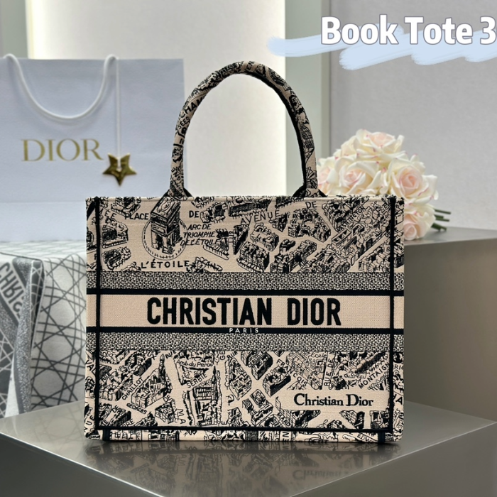 디올 미디엄 북 토트백 베이지 블랙 플랜 드 파리 자수