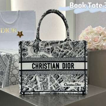 디올 미디엄 북 토트백 화이트 블랙 플랜 드 파리 자수