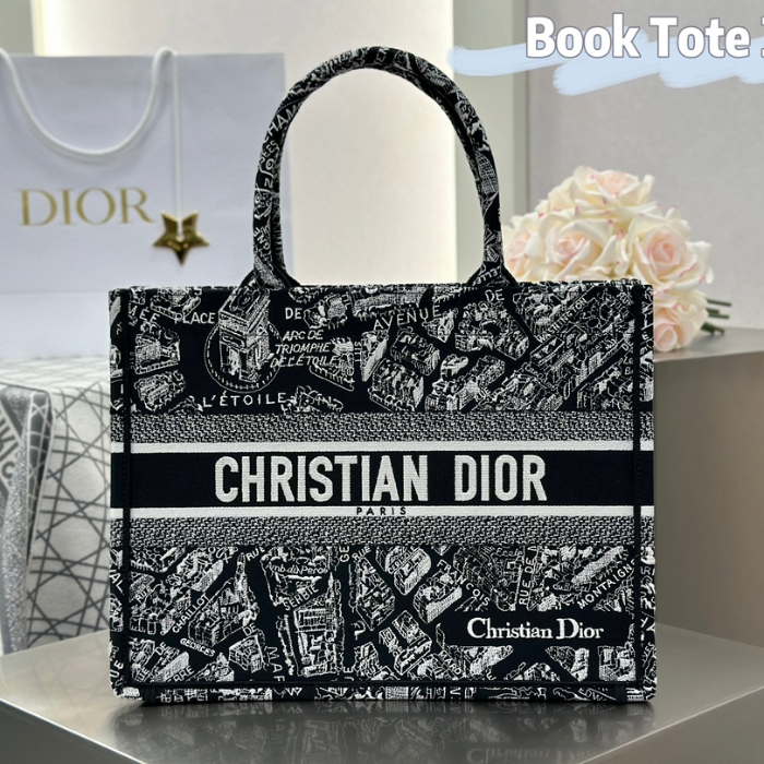 디올 미디엄 북 토트백 블랙 화이트 플랜 드 파리 자수