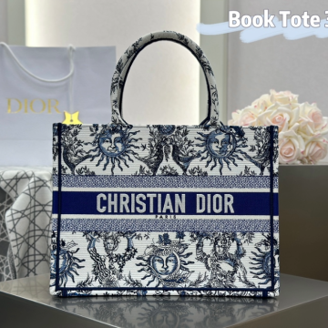 디올 미디엄 북 토트백 화이트 네이비 블루 쏠레이