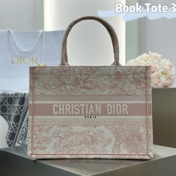 디올 미디엄 북 토트백 에크루 핑크 트왈 드 주이 자수