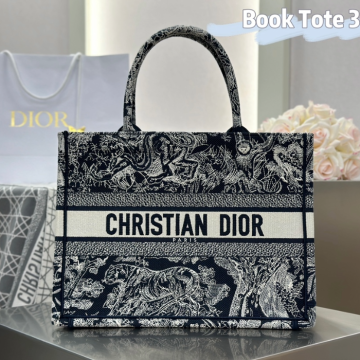 디올 미디엄 북 토트백 블랙 화이트 트왈 드 주이 자수