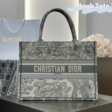 디올 미디엄 북 토트백 그레이 트왈 드 주이 자수