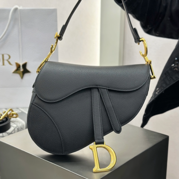 디올 미디엄 새들 스트랩 백 블랙