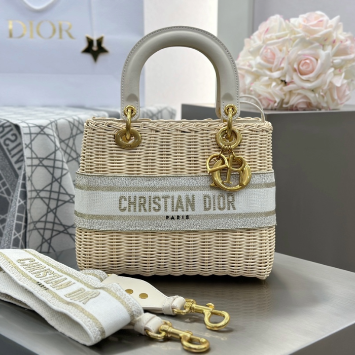 디올 스몰 토트백 라탄 화이트