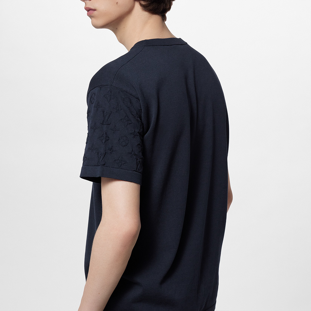 루이비통 숄더 모노그램 코튼 크루넥 반팔 티셔츠 네이비