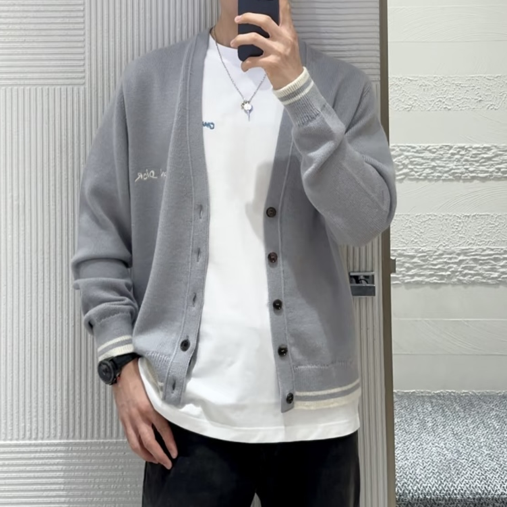 디올 울 알파카 저지 크리스찬 디올 태그 가디건 그레이