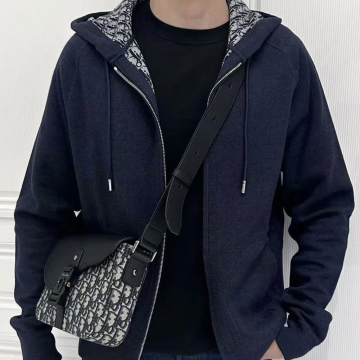 디올 후드 트랙 재킷 네이비 캐시미어 & 울 자카드