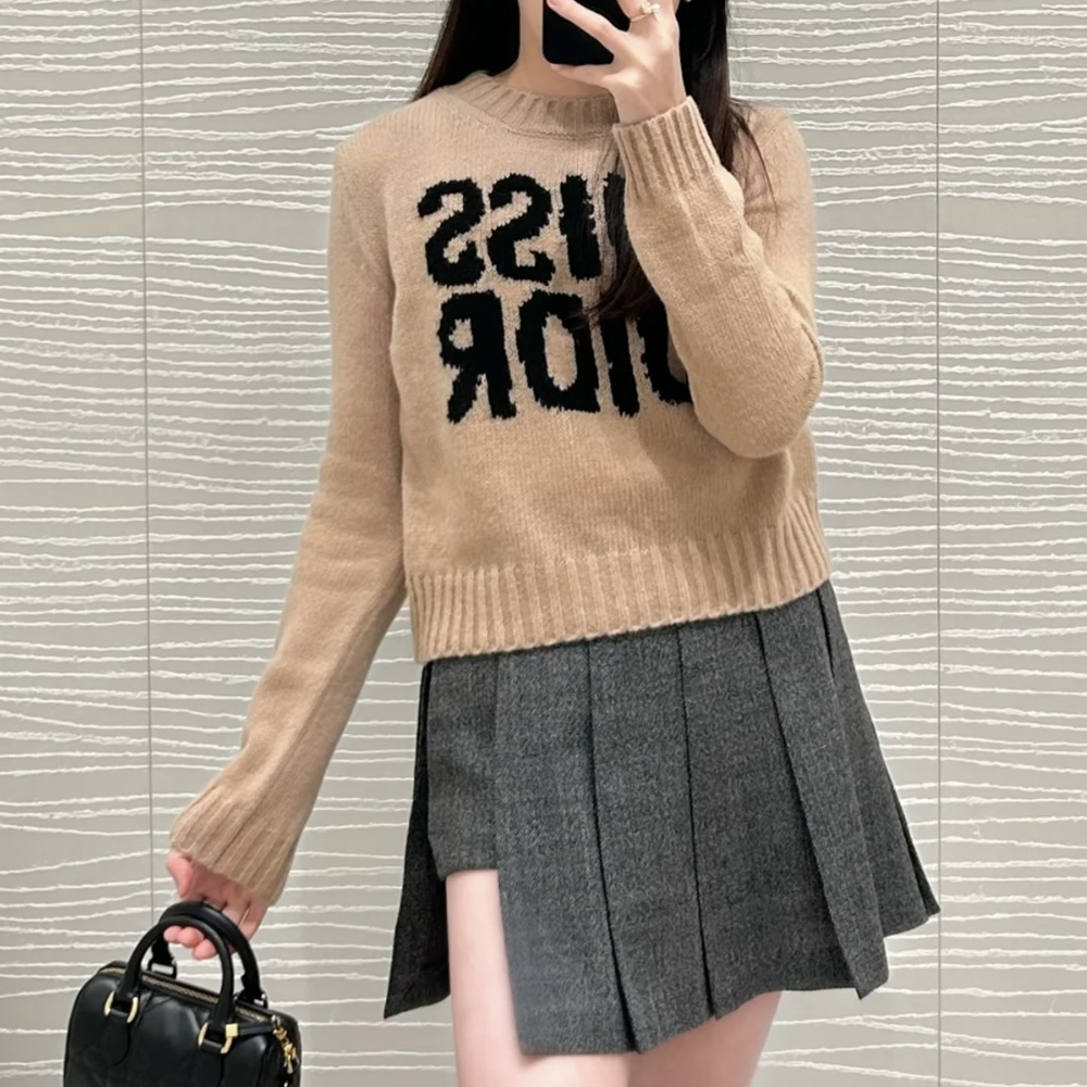 디올 미스디올 모티브 캐시미어 실크 니트 베이지