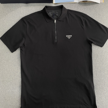 프라다 쇼트 슬리브 피케 및 리나일론 모크 터틀넥 블랙