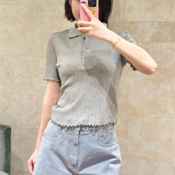 펜디 자수 로고 코튼 실크 폴로 셔츠