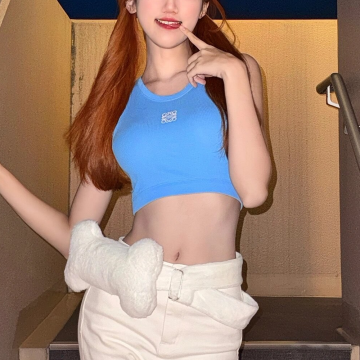 로에베 여성 크롭 아나그램 탱크 탑 인 코튼 미디엄 터콰이즈