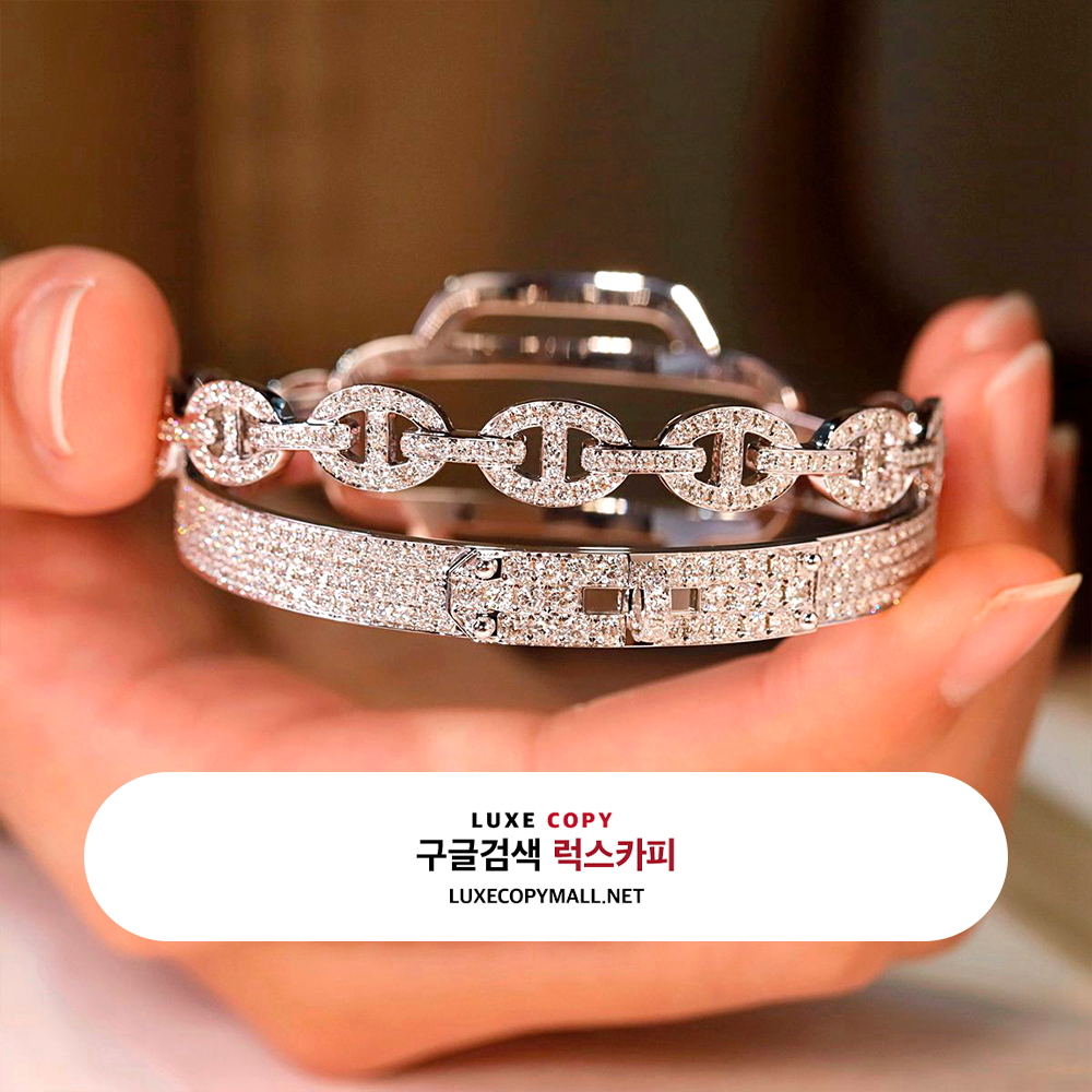 에르메스 켈리 더블 투어 다이아몬드 파베 브레이슬릿 18K 화이트 골드