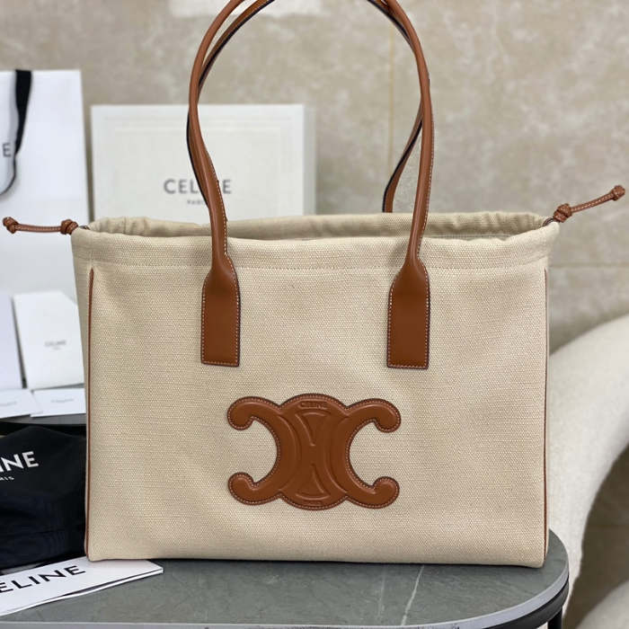 셀린느 퀴르 트리오페 드로우스트링 라지 토트백 내추럴 탄 199973