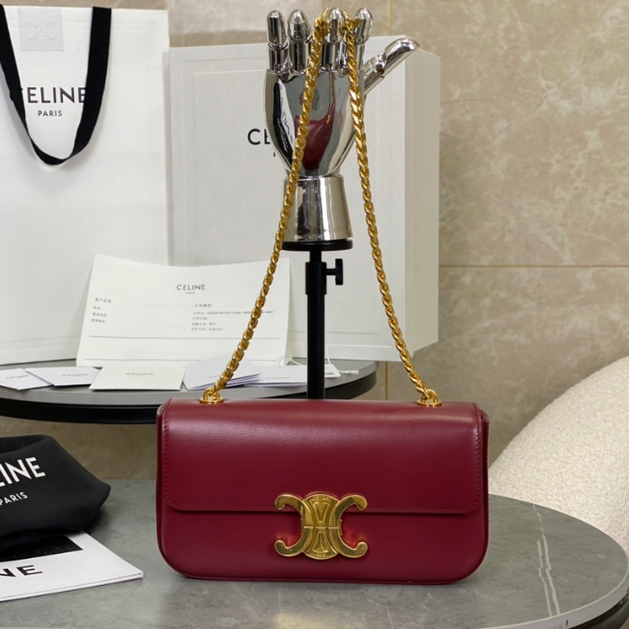 셀린느 트리오페 캔버스 체인 숄더백 버건디 197993