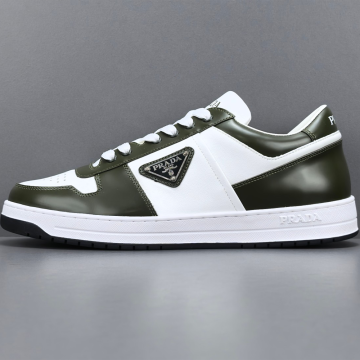 프라다 다운타운 레더 스니커즈 화이트 올리브 그린
