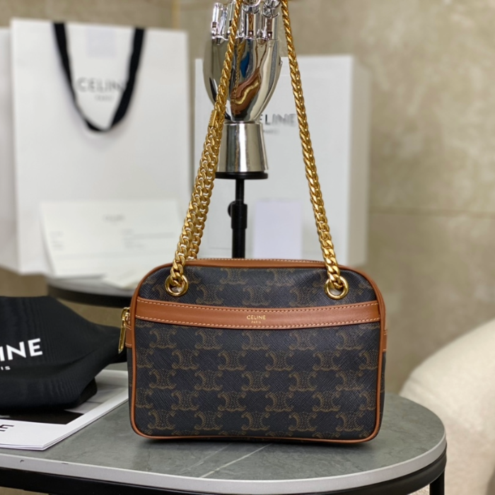 셀린느 트라이엄프 파타팡스 숄더백 스몰 블랙 탄 196252