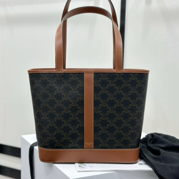 셀린느 트리오페 캔버스 카프스킨 카바스백 스몰 탄 115082