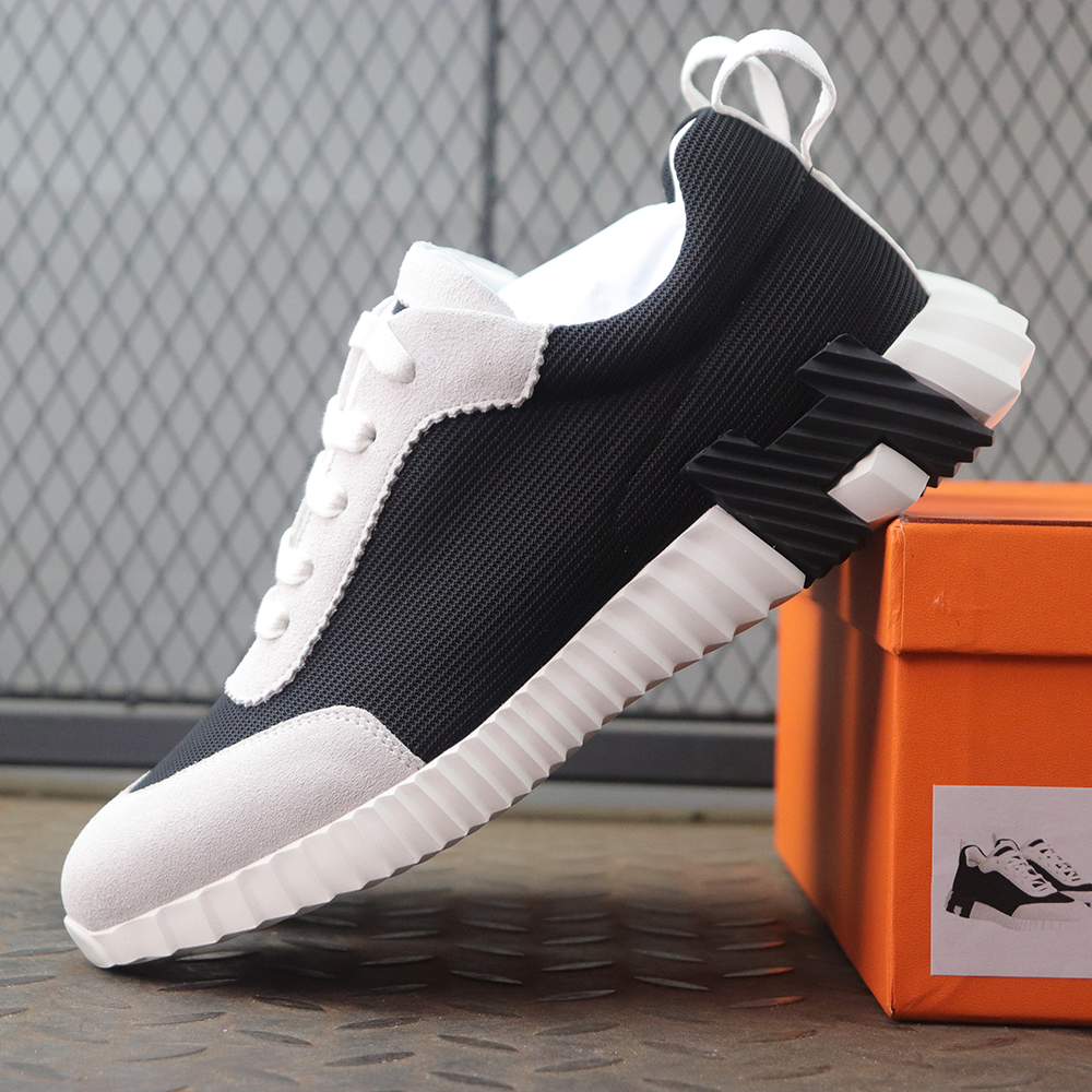 에르메스 바운싱 스니커즈 립스탑 패브릭 카프스킨 & 누아 블랑