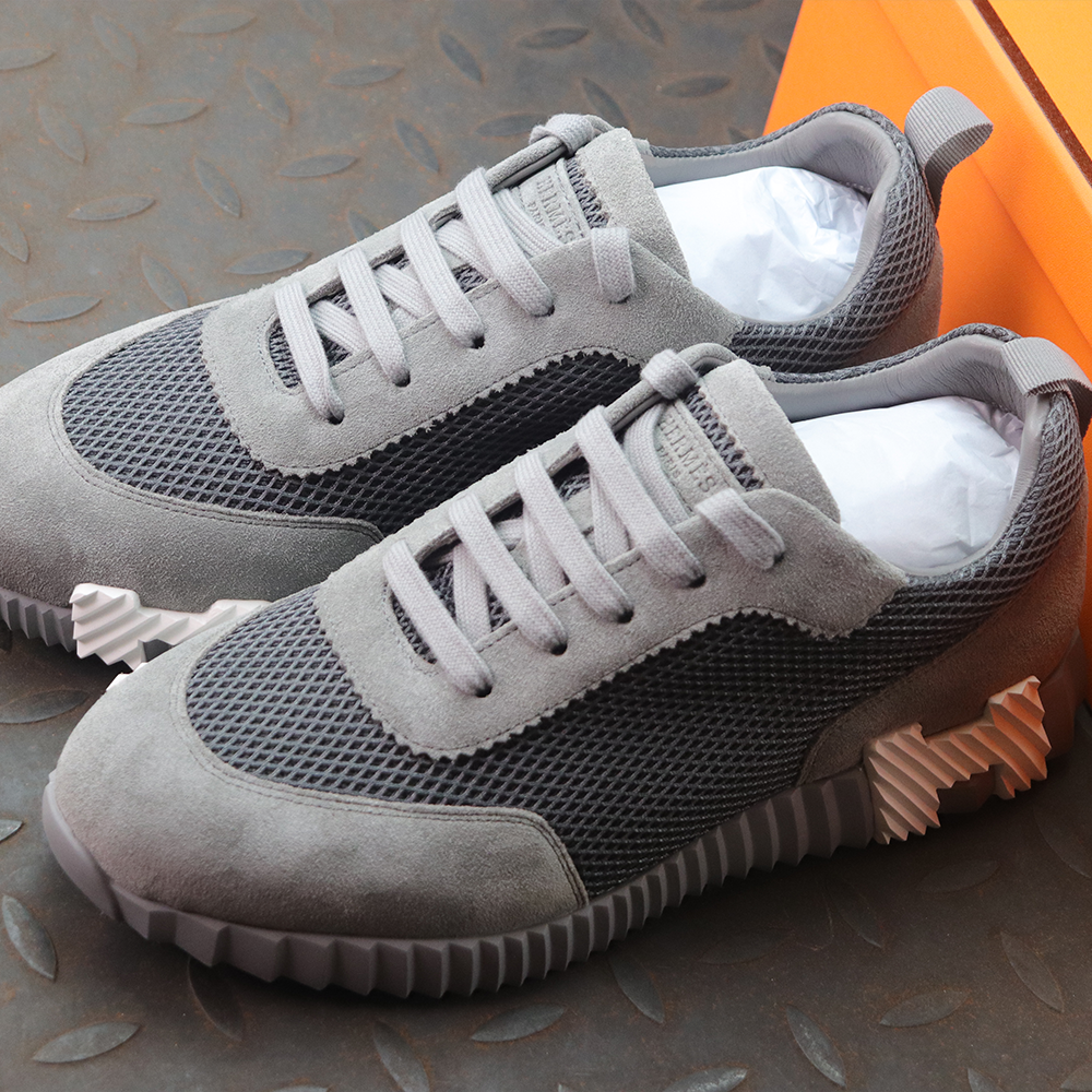 에르메스 바운싱 스니커즈 그래픽 메쉬 스웨이드 고트스킨 & 그리 브룸