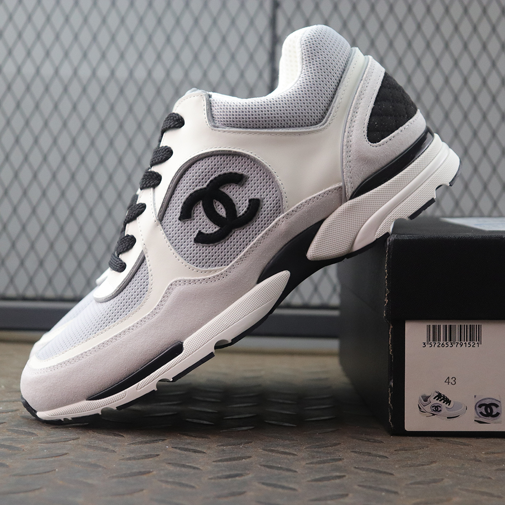 샤넬 스니커즈 메쉬 스웨이드 카프스킨 & 화이트 실버 라이트 그레이