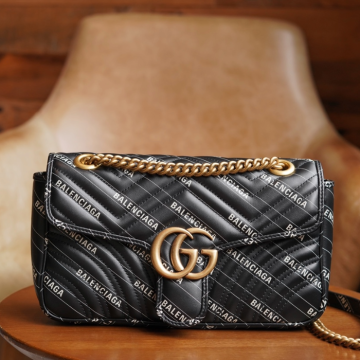 구찌 x 발렌시아가 해커 프로젝트 스몰 GG 마몽 숄더백 블랙