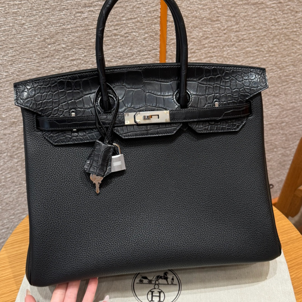 올수공 에르메스 버킨 25 89/noir 토고 / 악어 가죽 실버 하드웨어