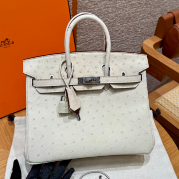 올수공 에르메스 버킨 25 i2/nata 타조 가죽 실버 하드웨어