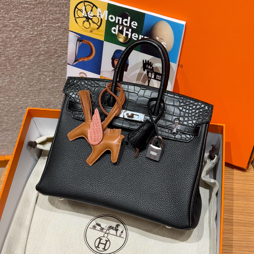 올수공 에르메스 버킨 25 89/Nior 토고 & 악어 가죽 실버 하드웨어