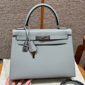 올수공 에르메스 켈리 28 J7/Blue Lin 엡송 가죽 실버 하드웨어