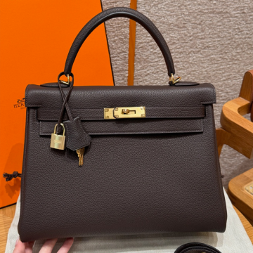 올수공 에르메스 켈리 32 47/Chocolat 토고 가죽 골드 하드웨어