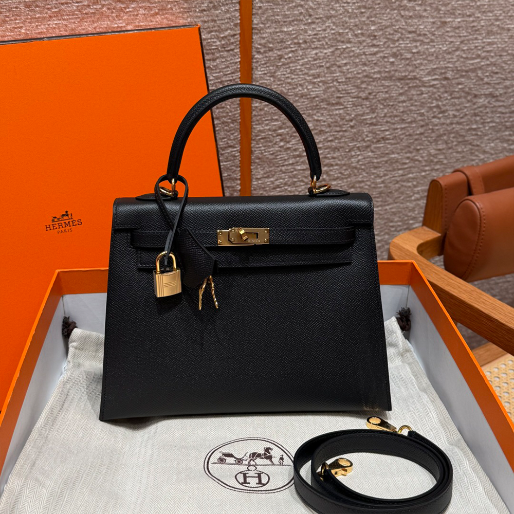 올수공 에르메스 켈리 25 89/noir 엡송 가죽 골드 하드웨어