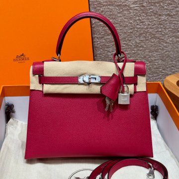 올수공 에르메스 켈리 25 B5/Ruby 엡송 가죽 실버 하드웨어