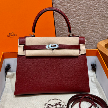 올수공 에르메스 켈리 25 55/Rouge H 엡송 가죽 실버 하드웨어