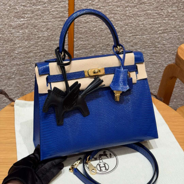 올수공 에르메스 켈리 25 7T/Blue electric 도마뱀 가죽 골드 하드웨어