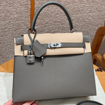 올수공 에르메스 켈리 25 0L/Gris meyer 체브레 가죽 실버 하드웨어