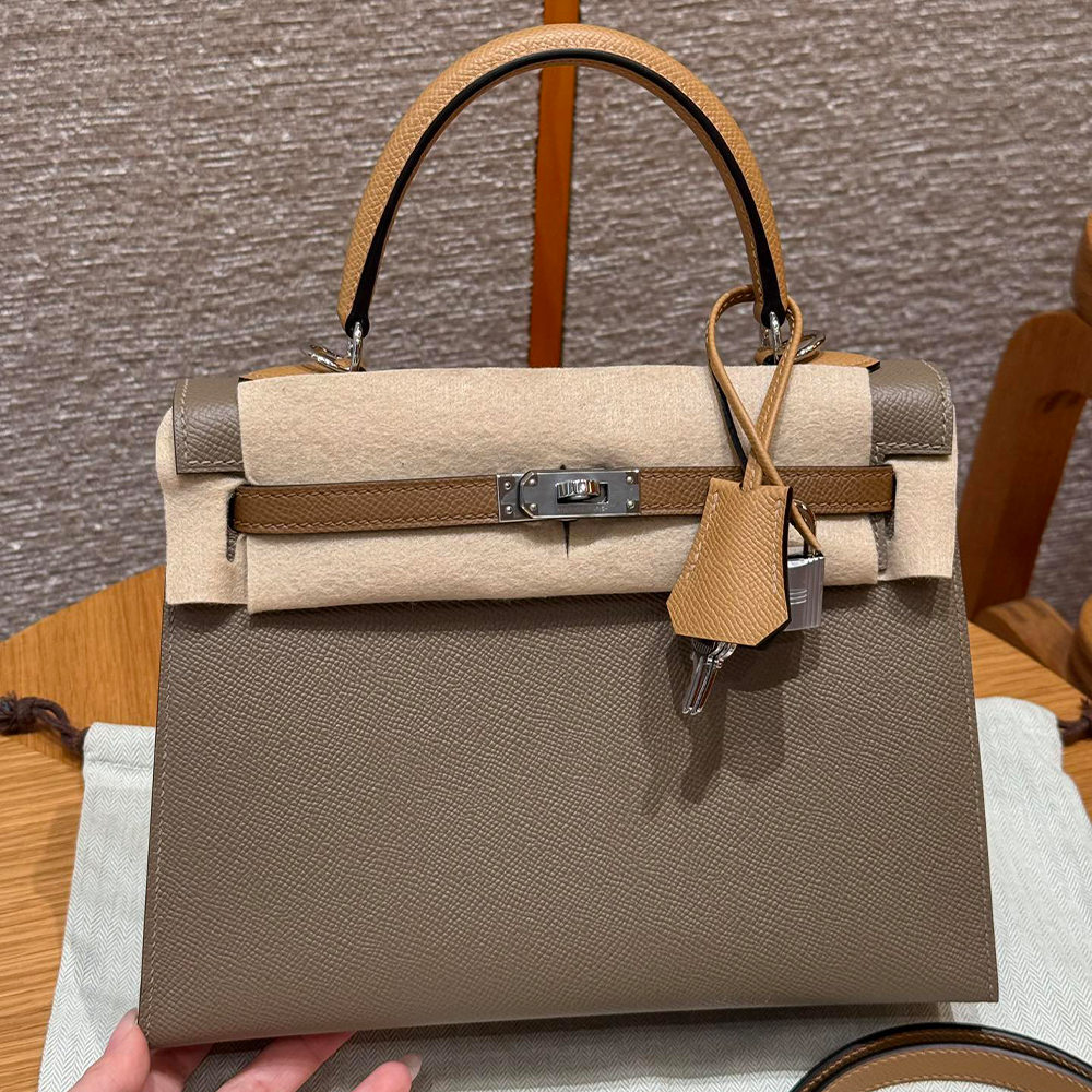 올수공 에르메스 켈리 25 18/Etoupe/3G/Alezan/4B/Biscuit 엡송 가죽 실버 하드웨어