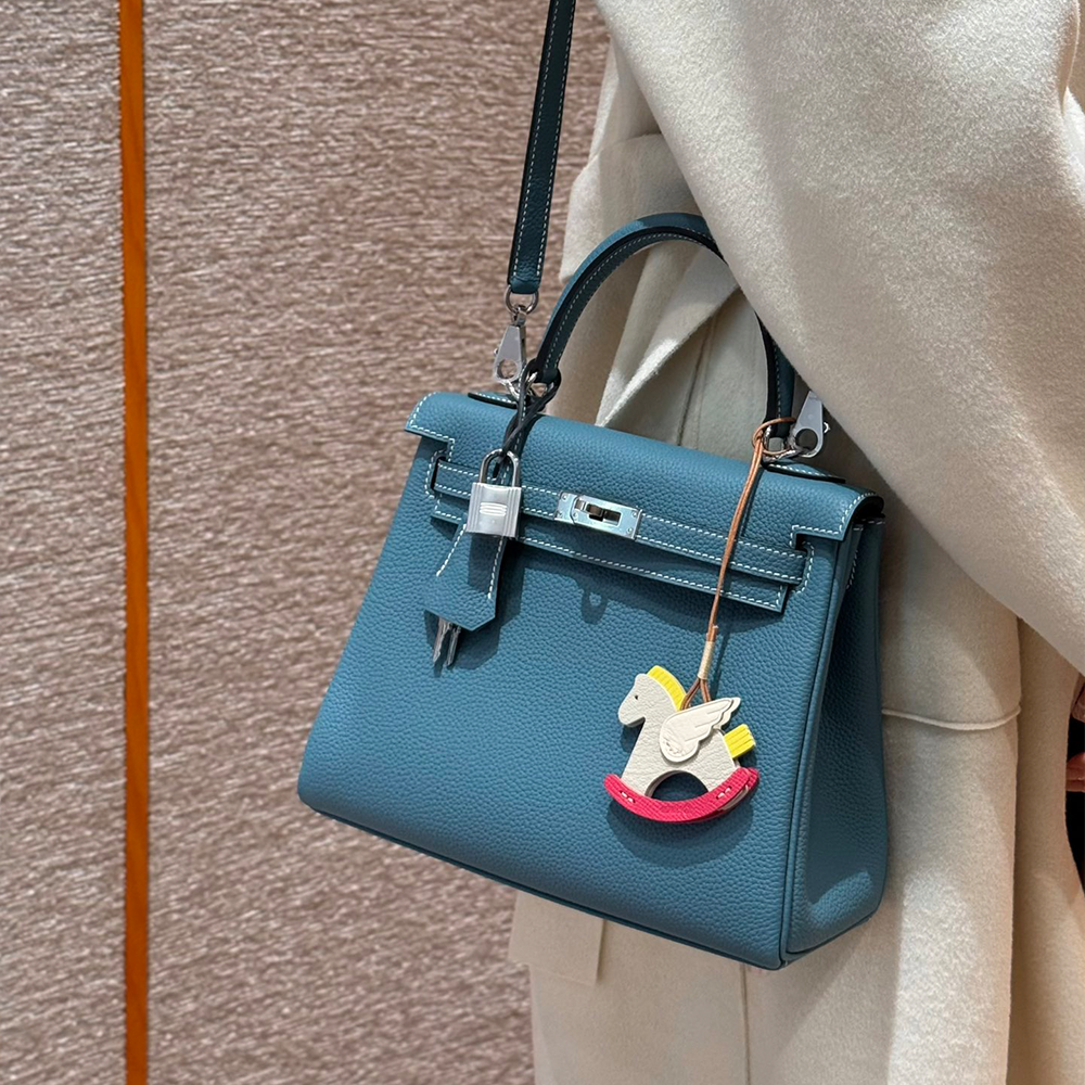 올수공 에르메스 켈리 25 75/Blue Jean 토고 가죽 실버 하드웨어