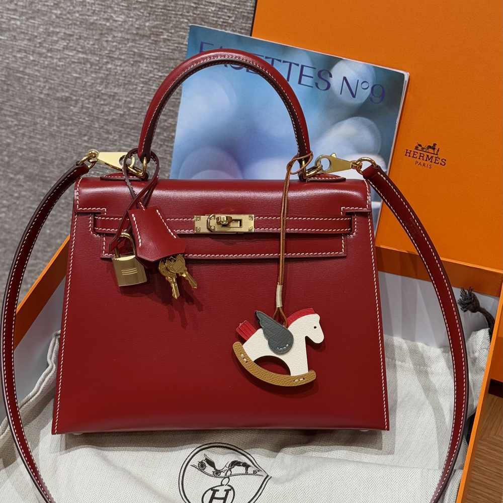 올수공 에르메스 켈리 25 5x/Rouge piment 박스 가죽 골드 하드웨어